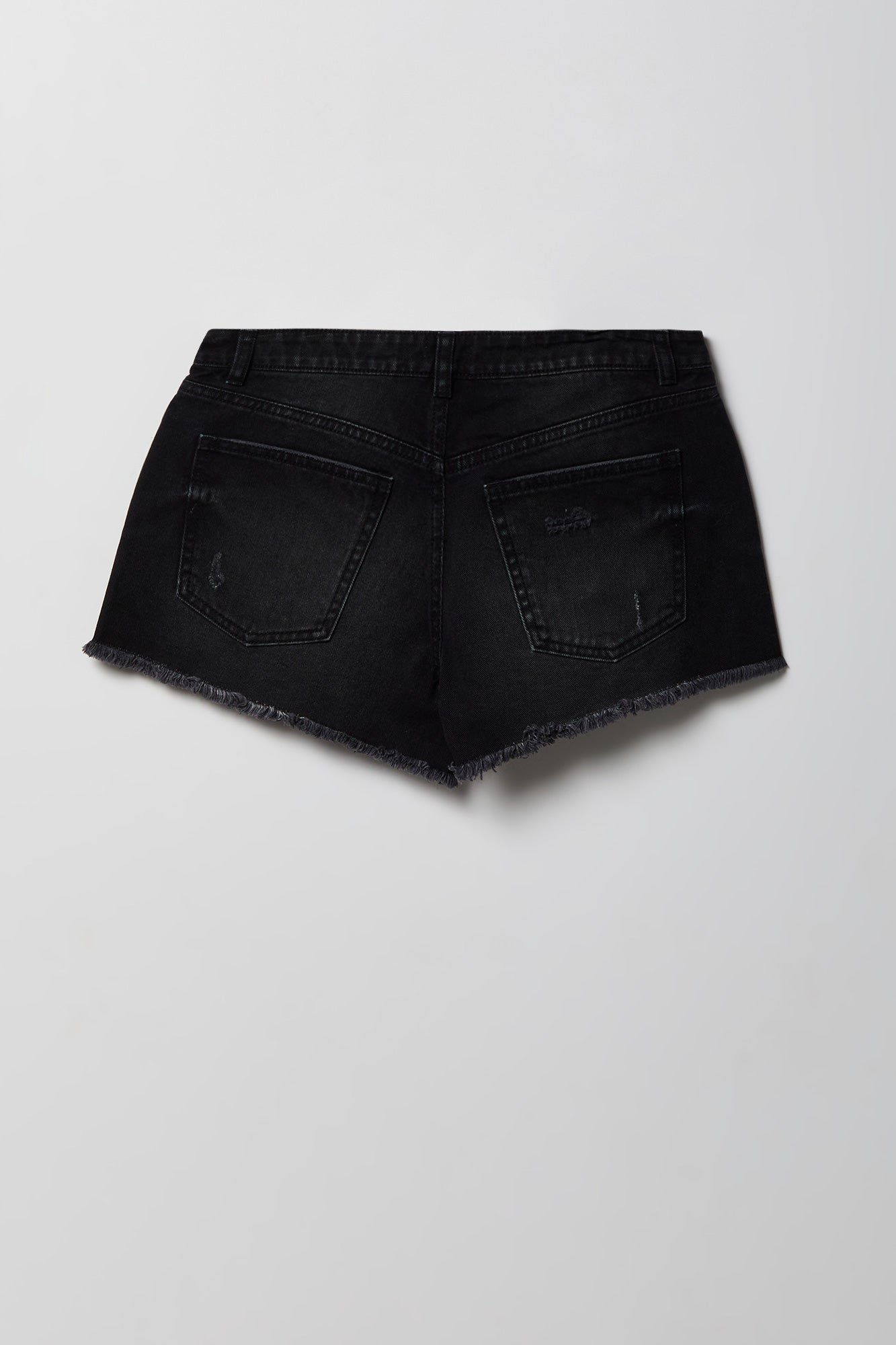 Ripped High Rise Black Denim Short With Keychain