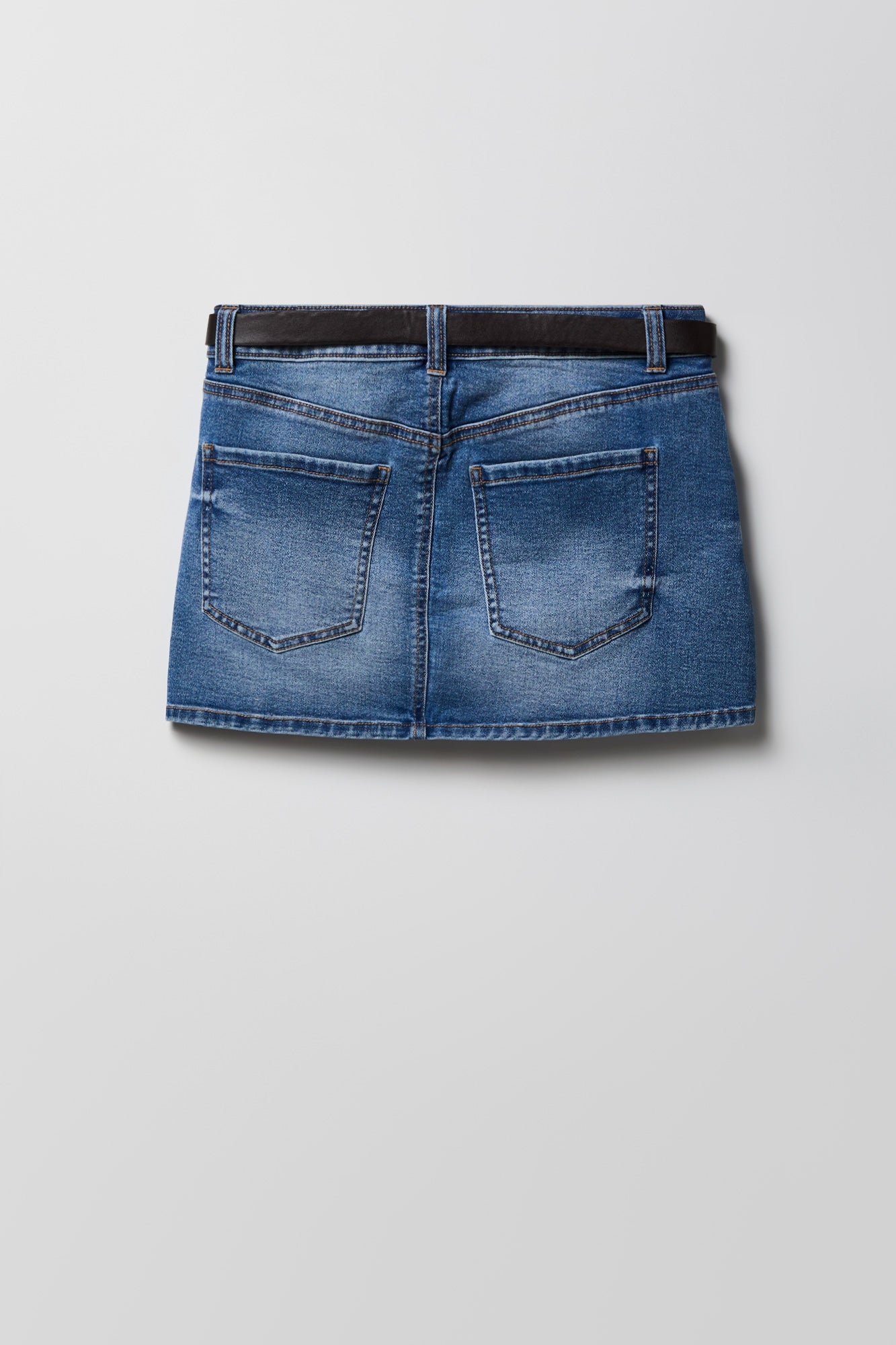 Stretch Denim Belted Mini Skort