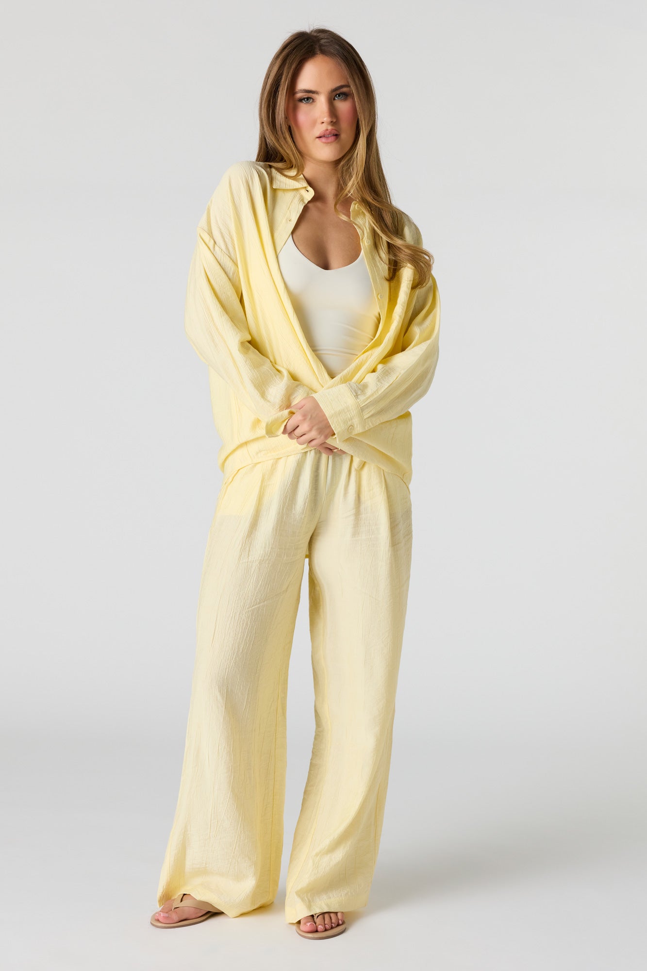 Textured Button-Up Oversized Top