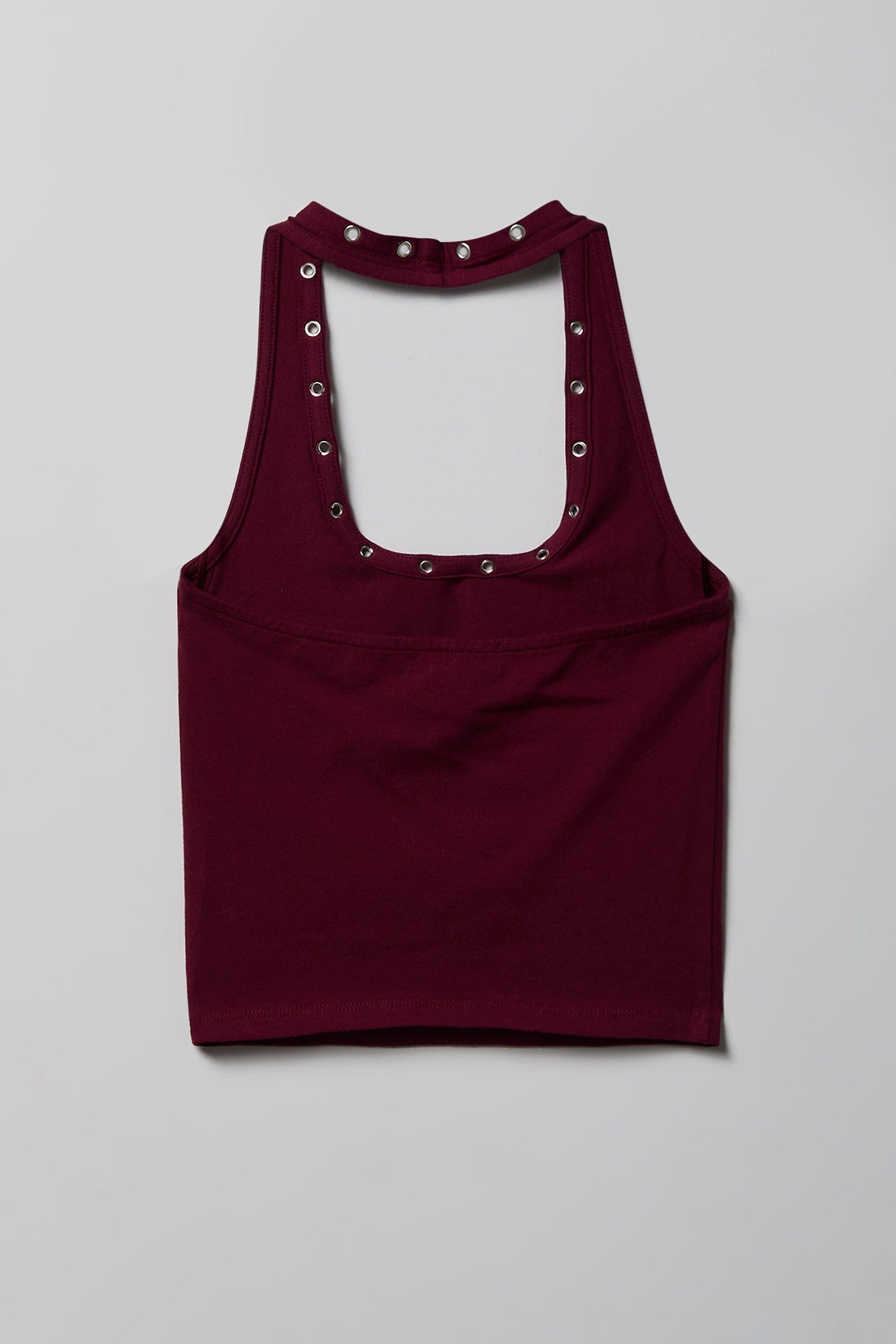 Graphic Grommet Trim Halter Top