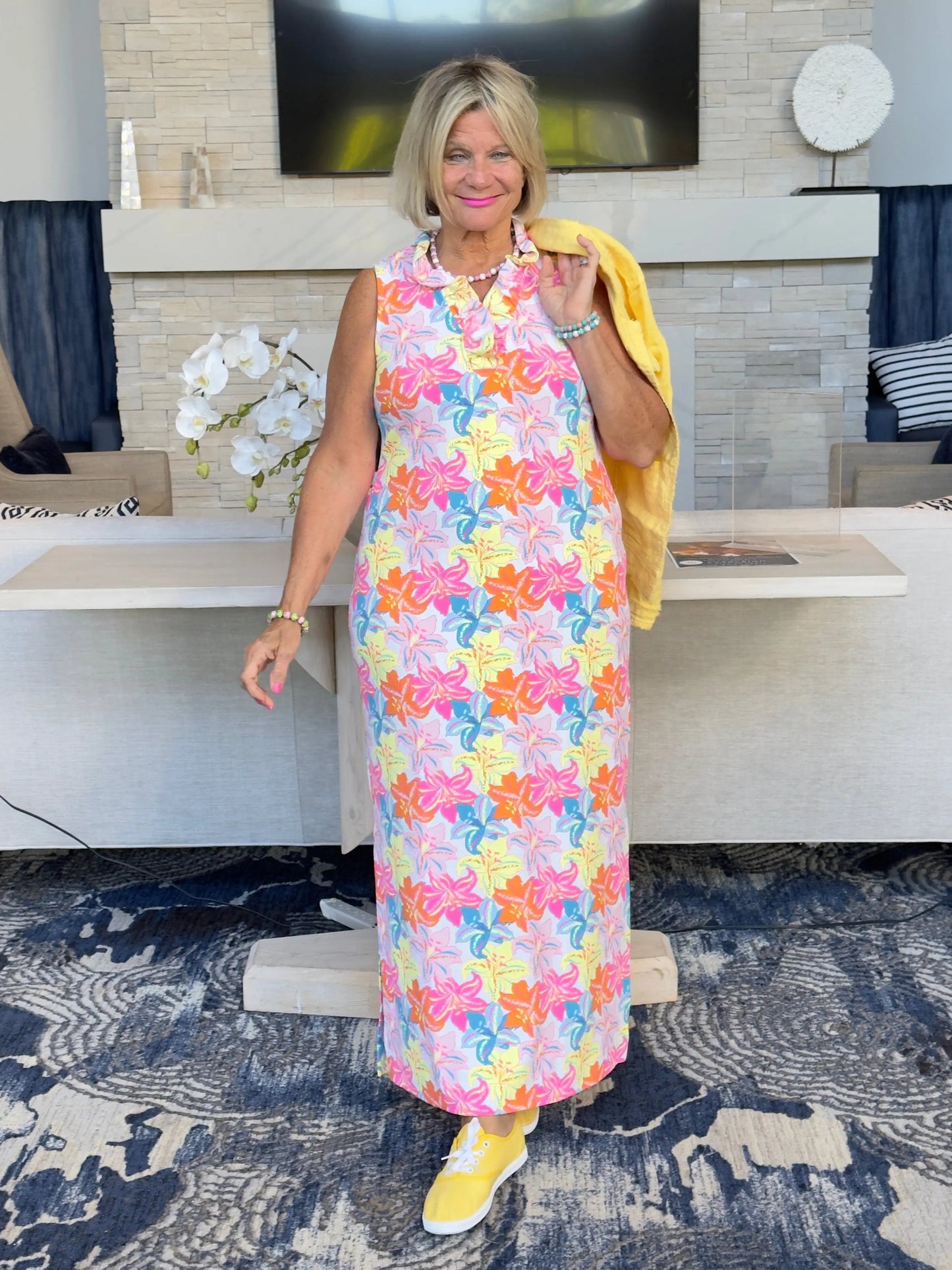 PALM BEACH GARDEN RUFFLE MAXI DRESS