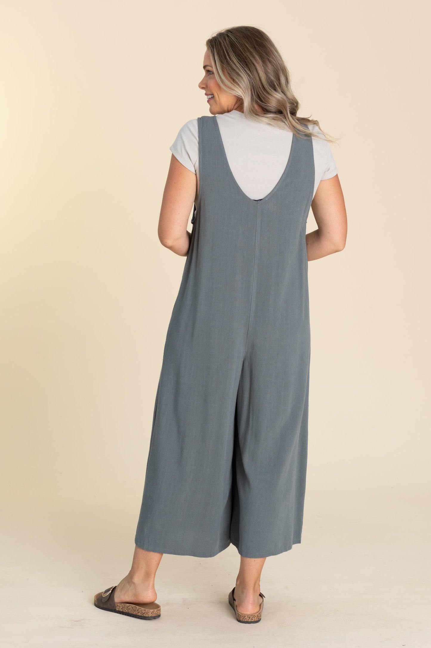 Charcoal Solid Crop Jumpsuit