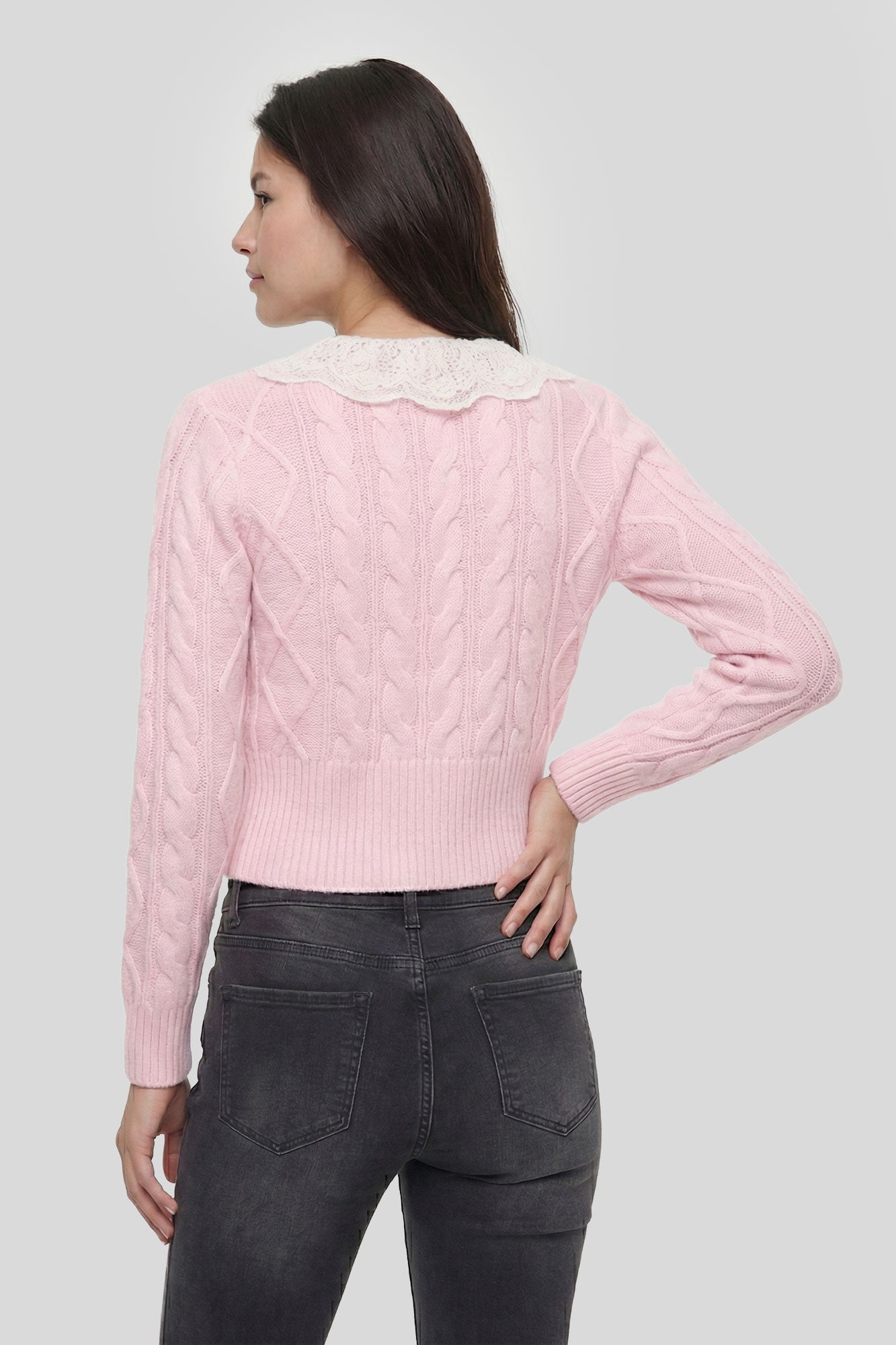 Lace Collar Cable Knit Cardigan