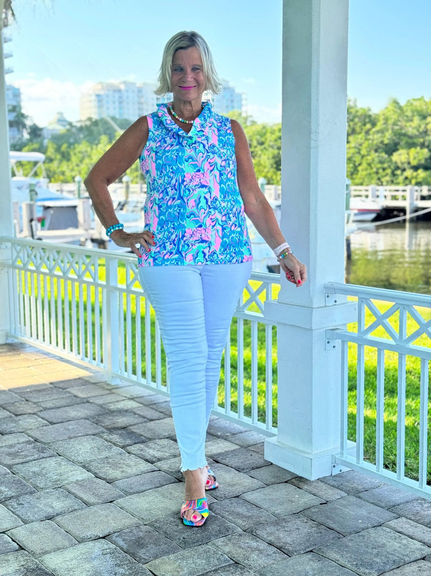 SPLASH OF PINK SLEEVELESS RUFFLE