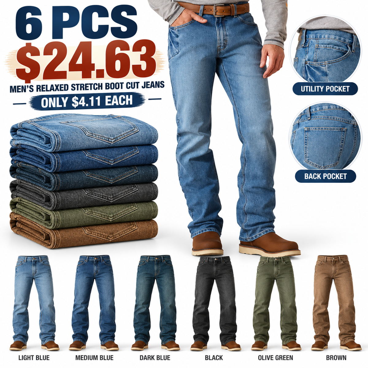 🔥 BESTSELLER | Men’s Relaxed Stretch Bootcut Jeans – Comfort Meets Classic Style