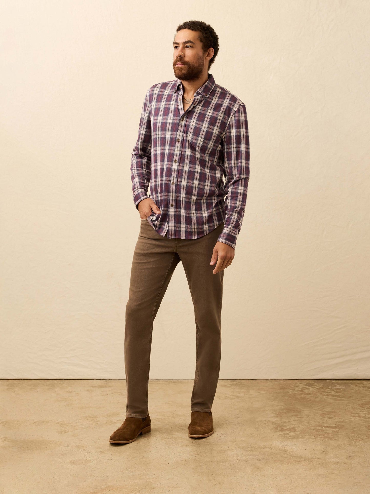 Coastline Knit Shirt - Burgundy Oak Plaid