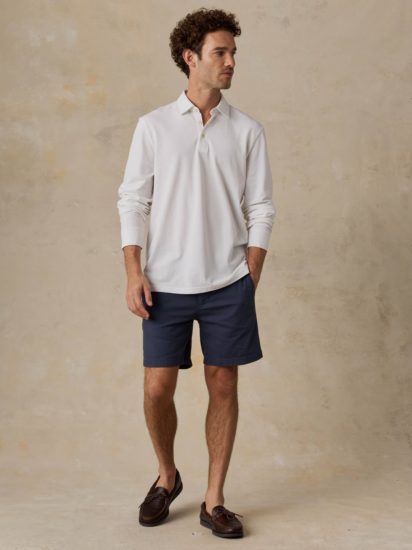 Long-Sleeve Sunwashed Pique Polo - Pure White