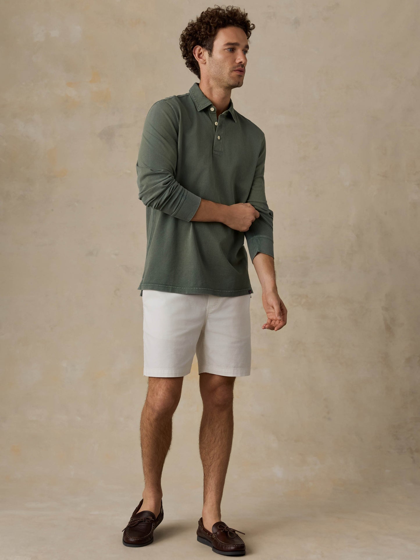 Long-Sleeve Sunwashed Pique Polo - Ridge Olive