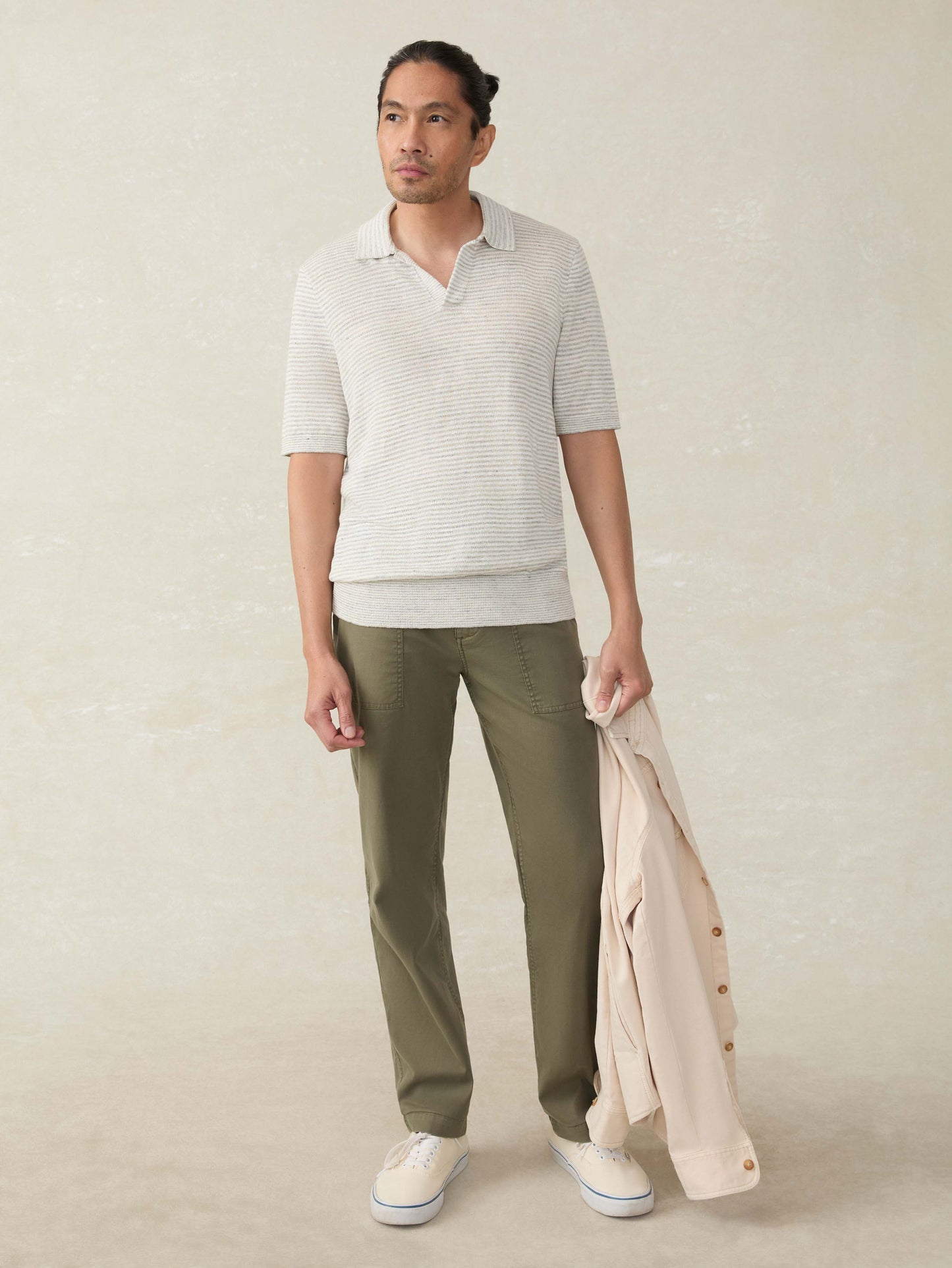 Short-Sleeve Linen Sweater Polo - Ivory Steel Feeder