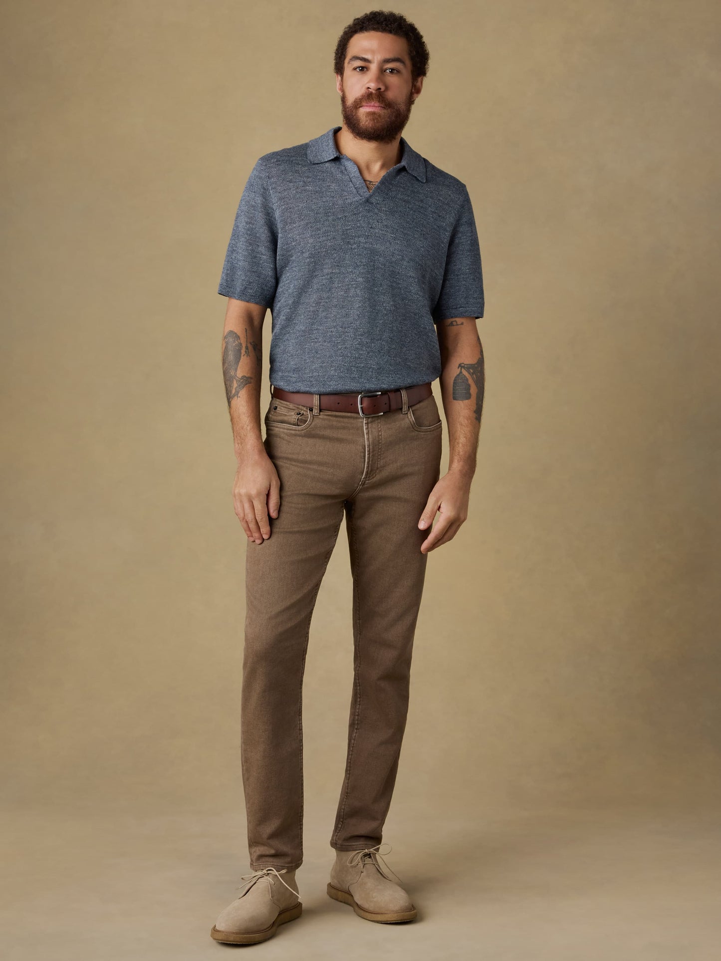 Short-Sleeve Linen Sweater Polo - Caribbean Navy Melange