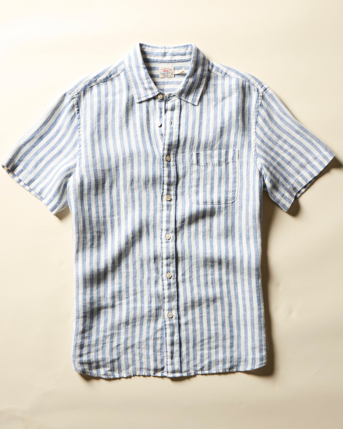 Short-Sleeve Palma Linen Shirt - Horizon Ivory Stripe