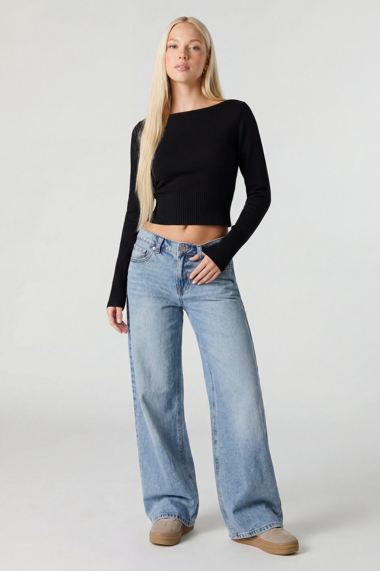 Boat Neck Long Sleeve Sweater