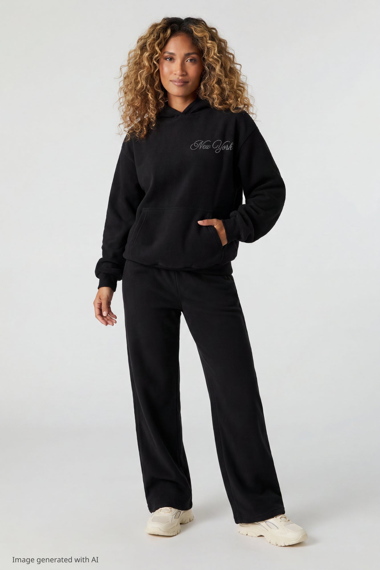 Fleece Rhinestone Wide Leg Sweatpant