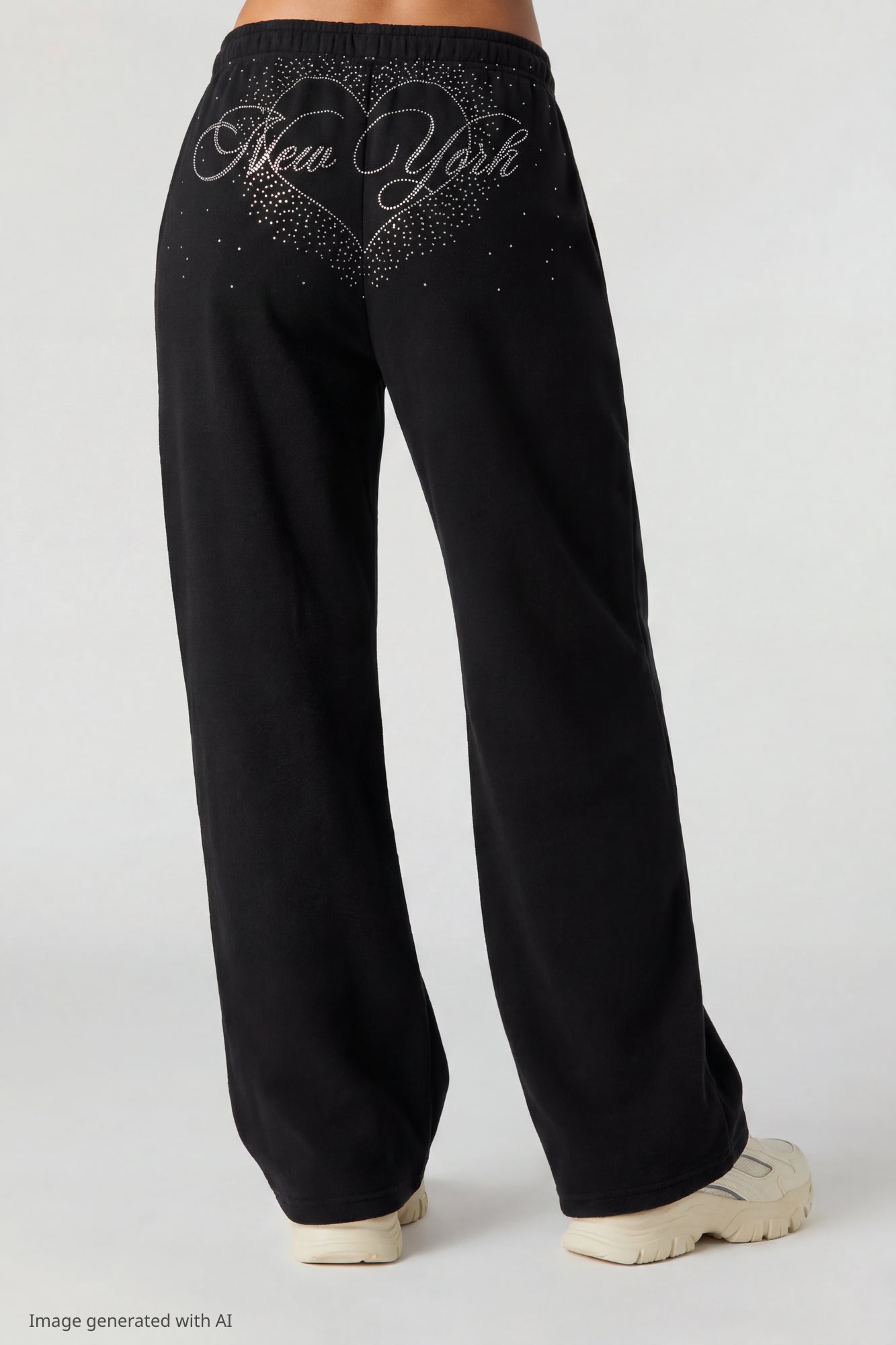Fleece Rhinestone Wide Leg Sweatpant
