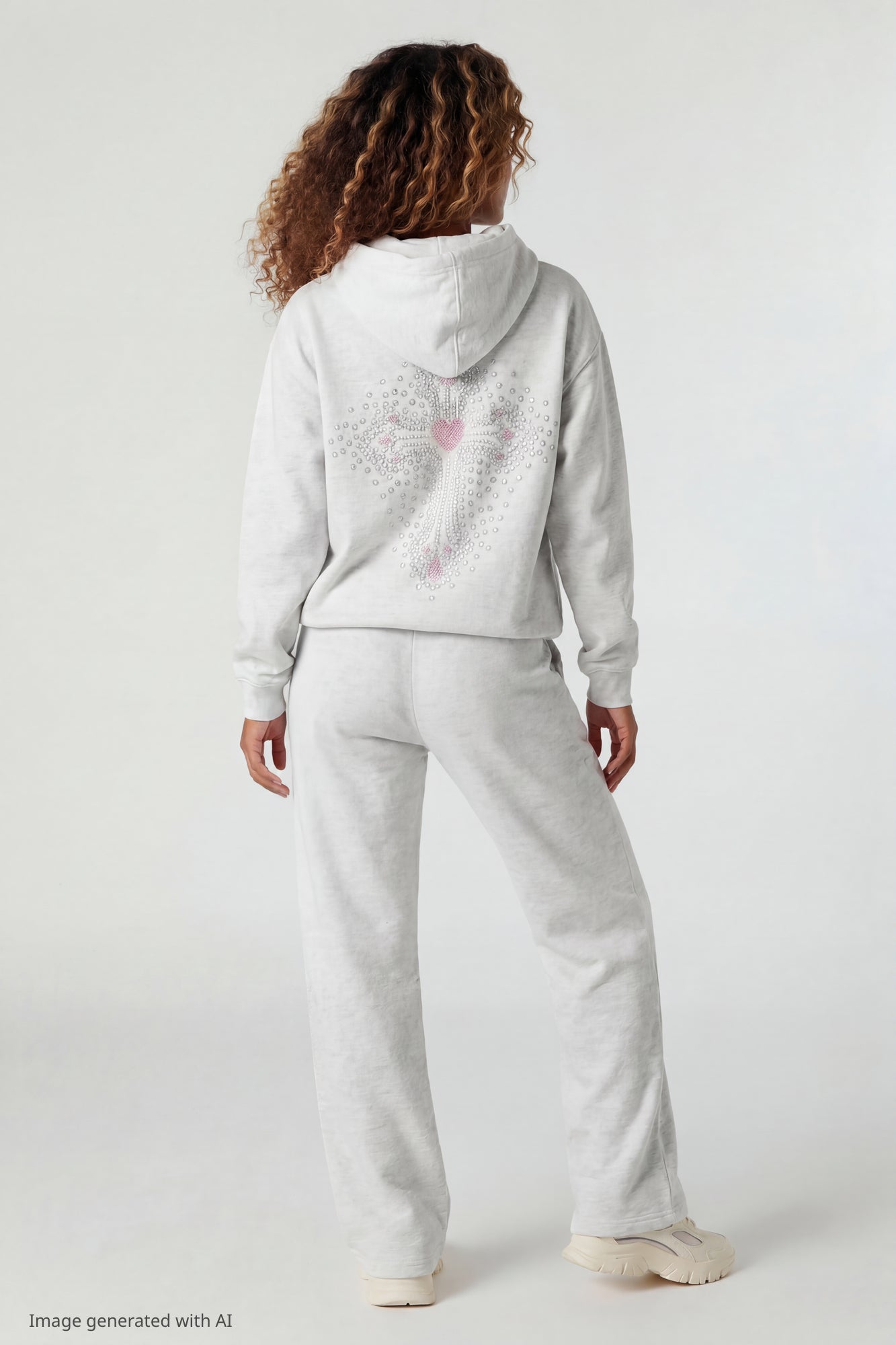 Fleece Rhinestone Wide Leg Sweatpant