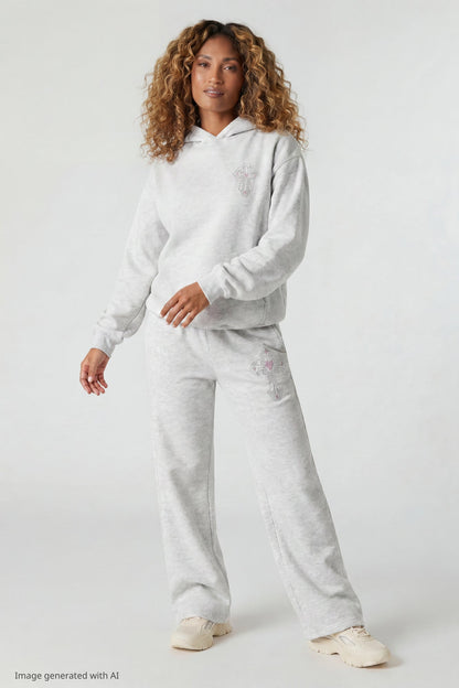 Fleece Rhinestone Wide Leg Sweatpant