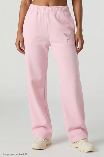 Fleece Rhinestone Wide Leg Sweatpant
