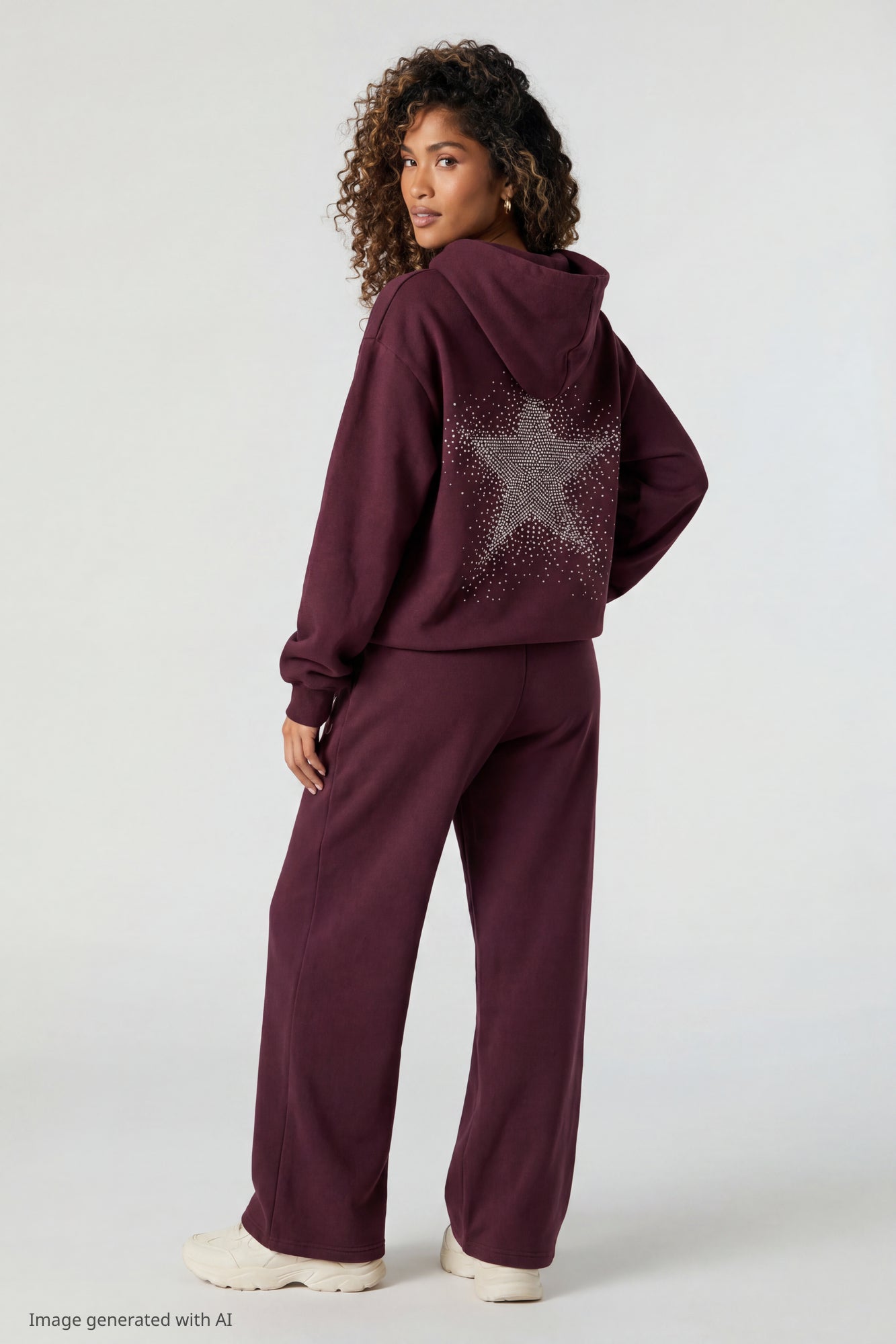 Fleece Rhinestone Wide Leg Sweatpant