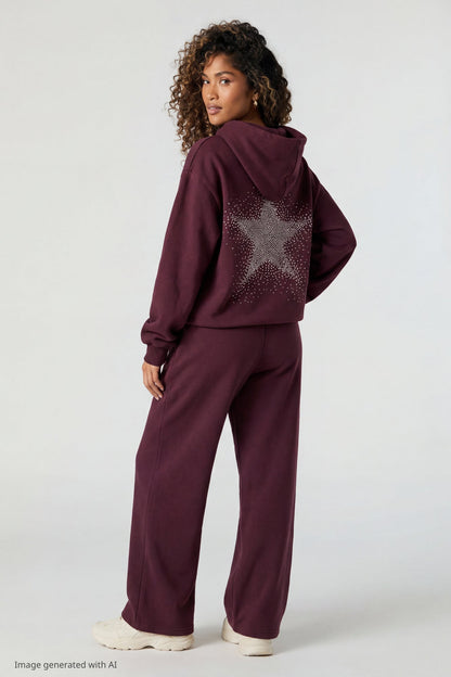 Fleece Rhinestone Wide Leg Sweatpant