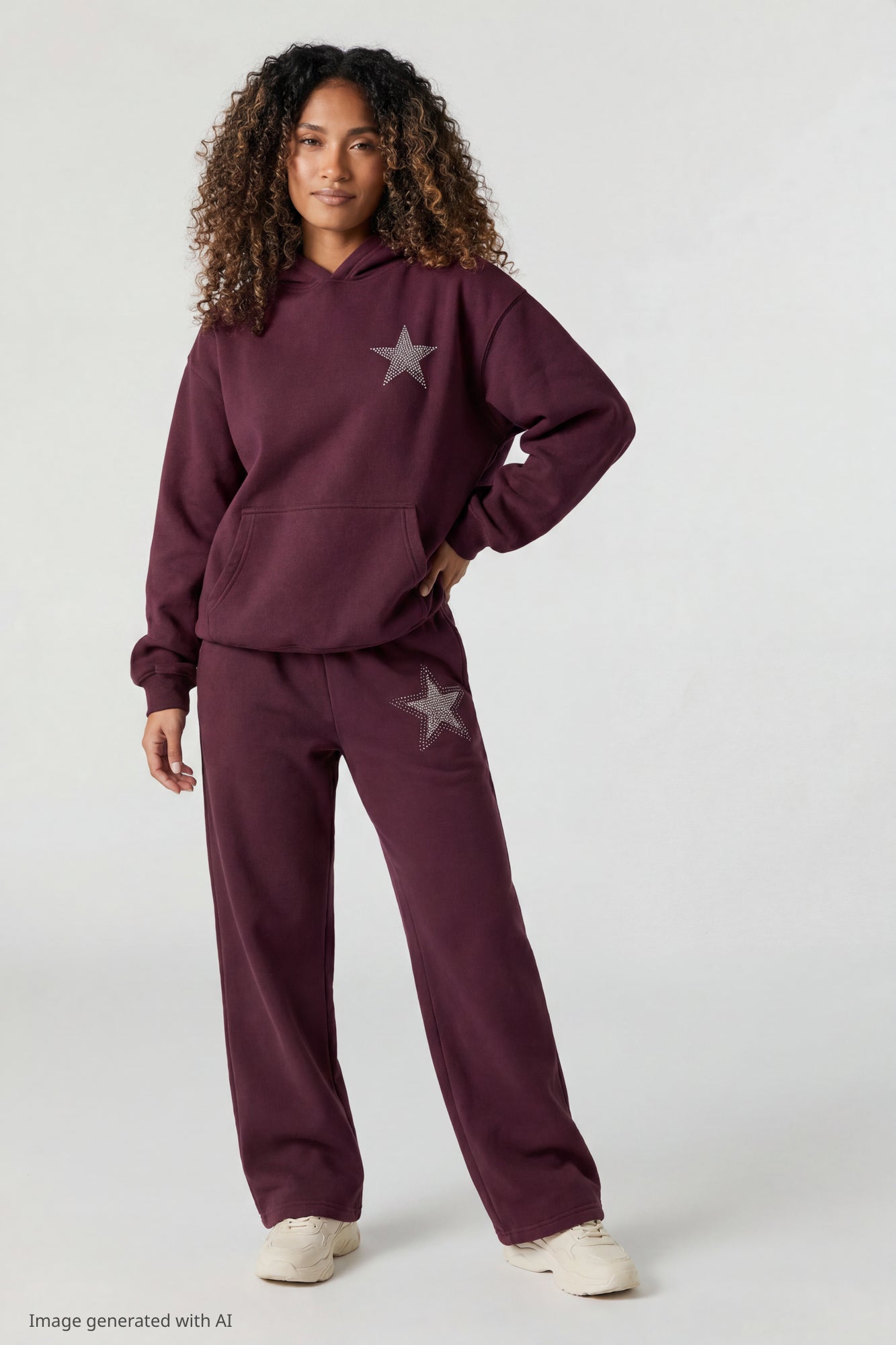 Fleece Rhinestone Wide Leg Sweatpant