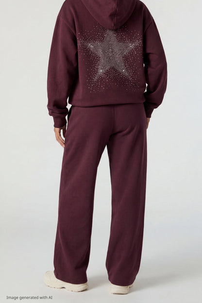 Fleece Rhinestone Wide Leg Sweatpant