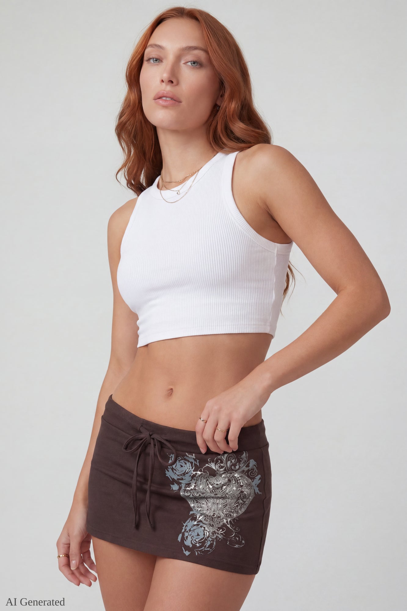 Graphic Drawstring Mini Skirt