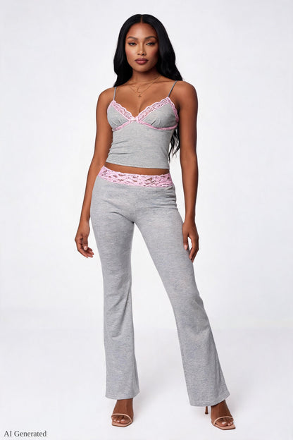 Soft Lace Trim Flare Pant