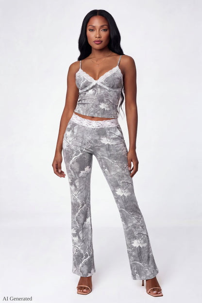 Soft Lace Trim Flare Pant