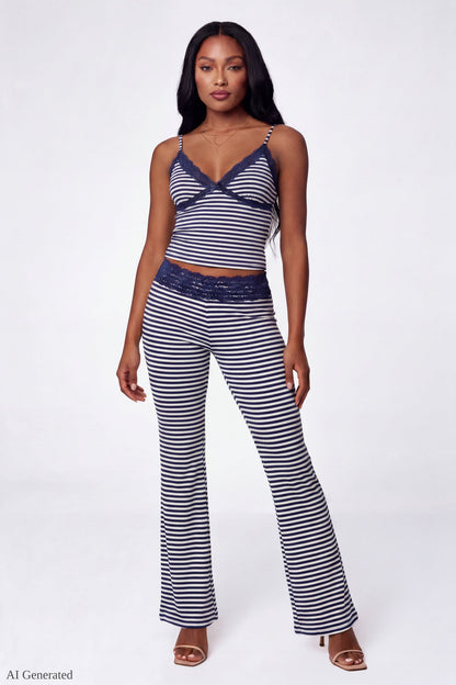 Soft Lace Trim Flare Pant