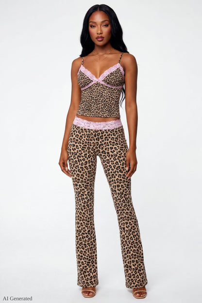 Soft Lace Trim Flare Pant