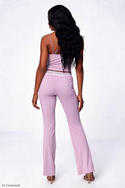 Soft Lace Trim Flare Pant