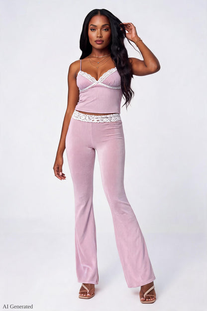 Soft Lace Trim Flare Pant