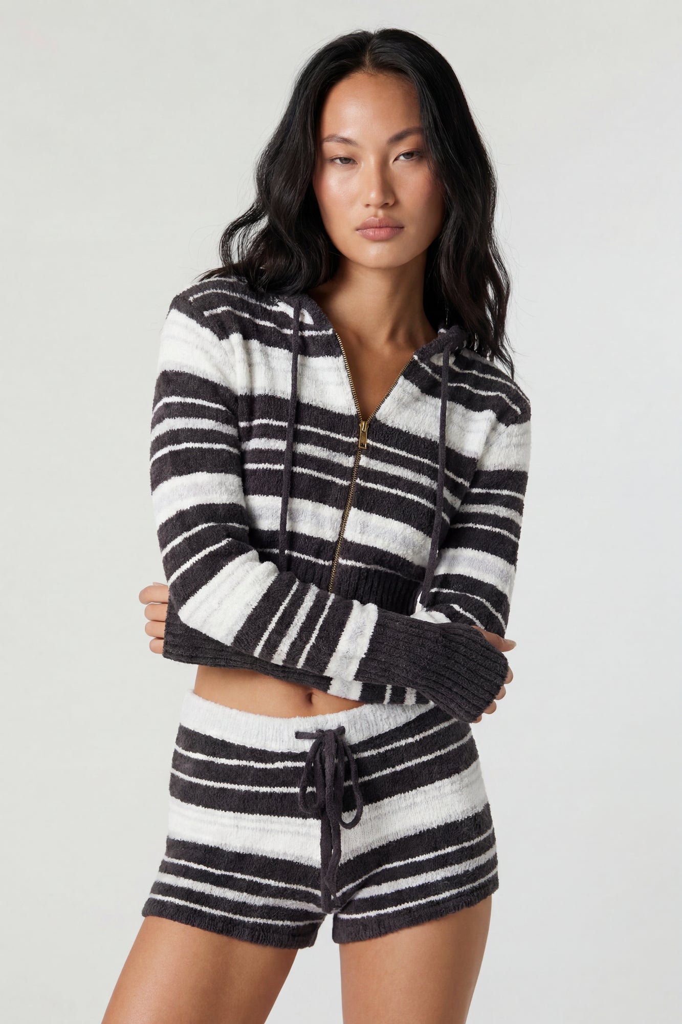 Striped Knit Hoodie & Short Set