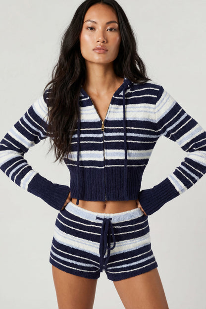 Striped Knit Hoodie & Short Set