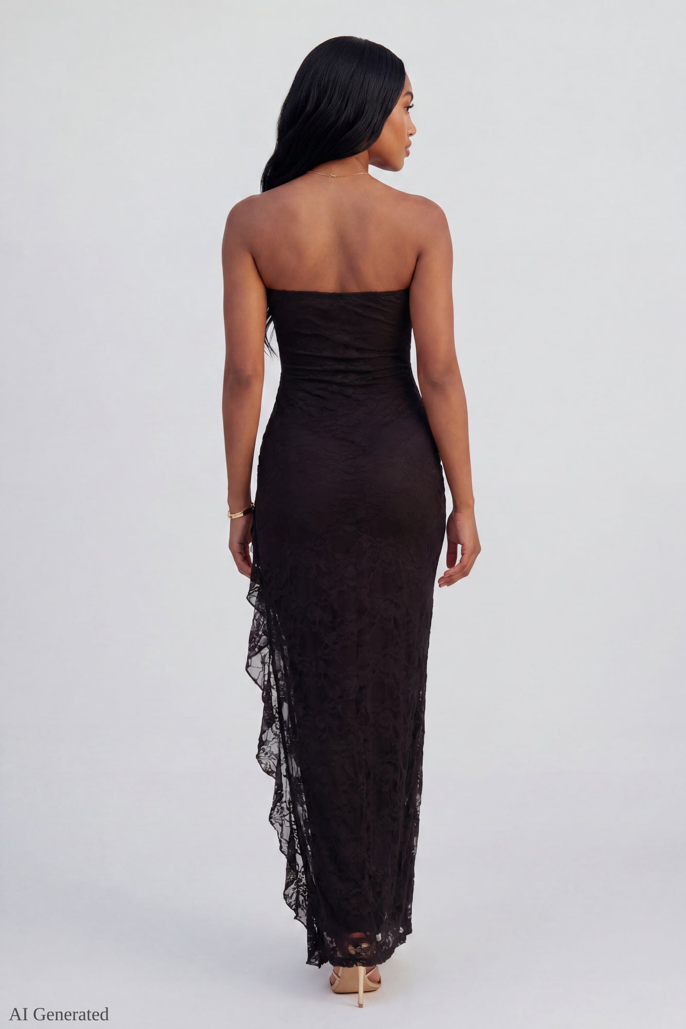 Lace Ruffle Strapless Maxi Dress