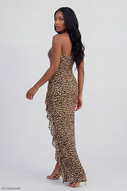 Lace Ruffle Strapless Maxi Dress
