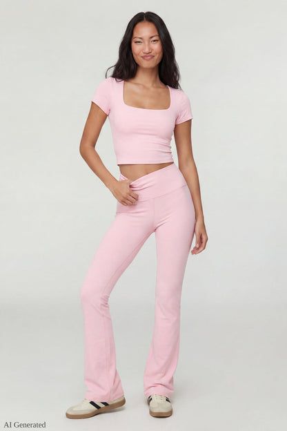 Square Neck T-Shirt & Flare Legging Set