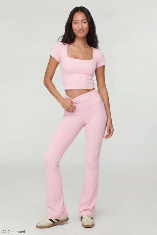 Square Neck T-Shirt & Flare Legging Set