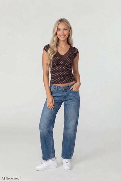 V-Neck Lace Trim T-Shirt