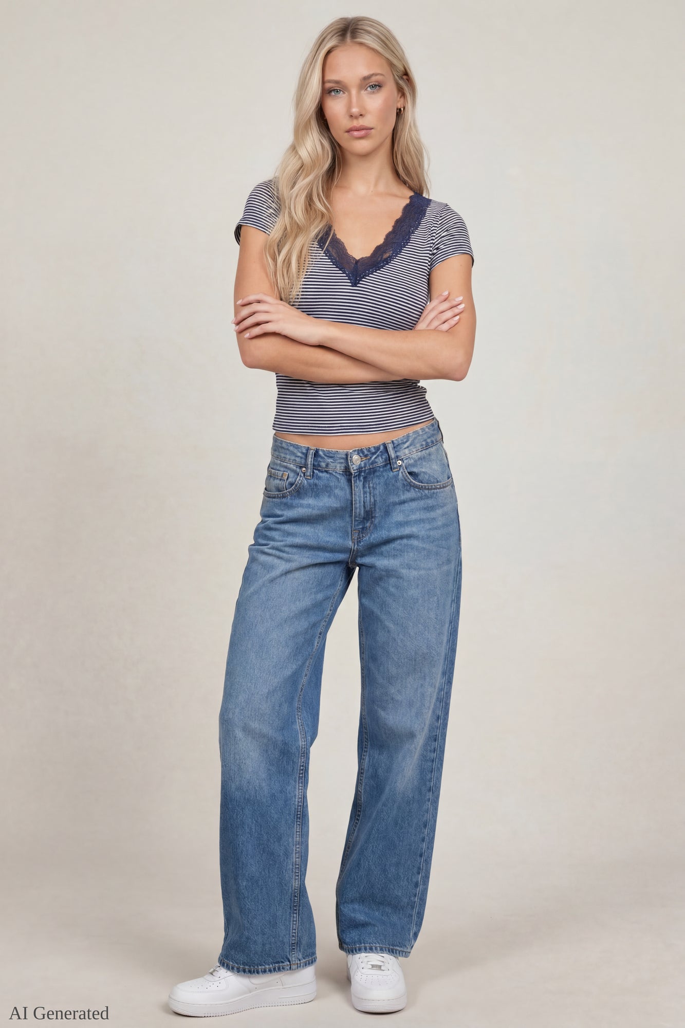 V-Neck Lace Trim T-Shirt