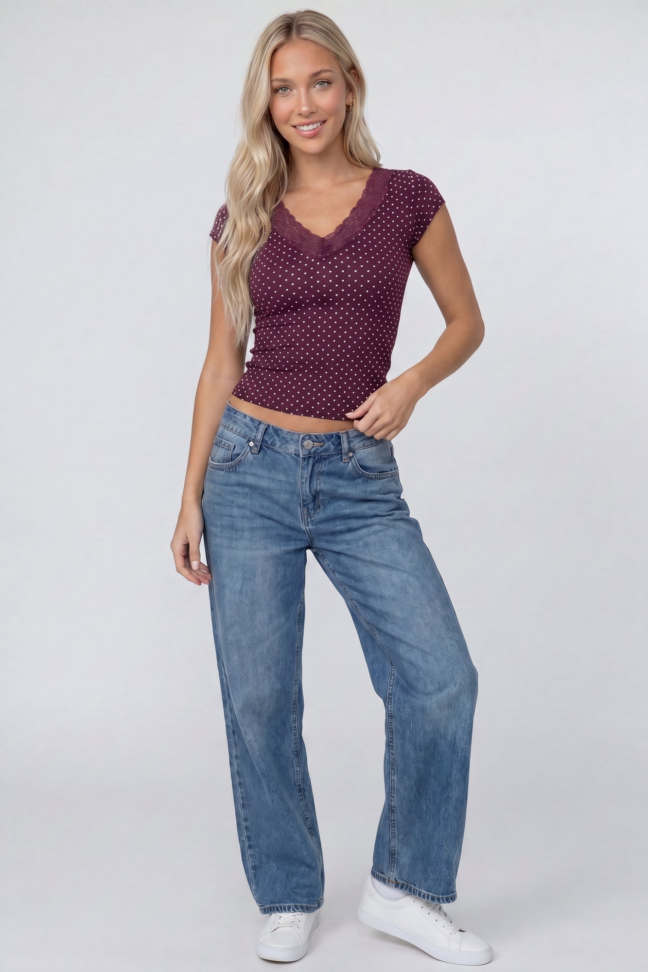 V-Neck Lace Trim T-Shirt
