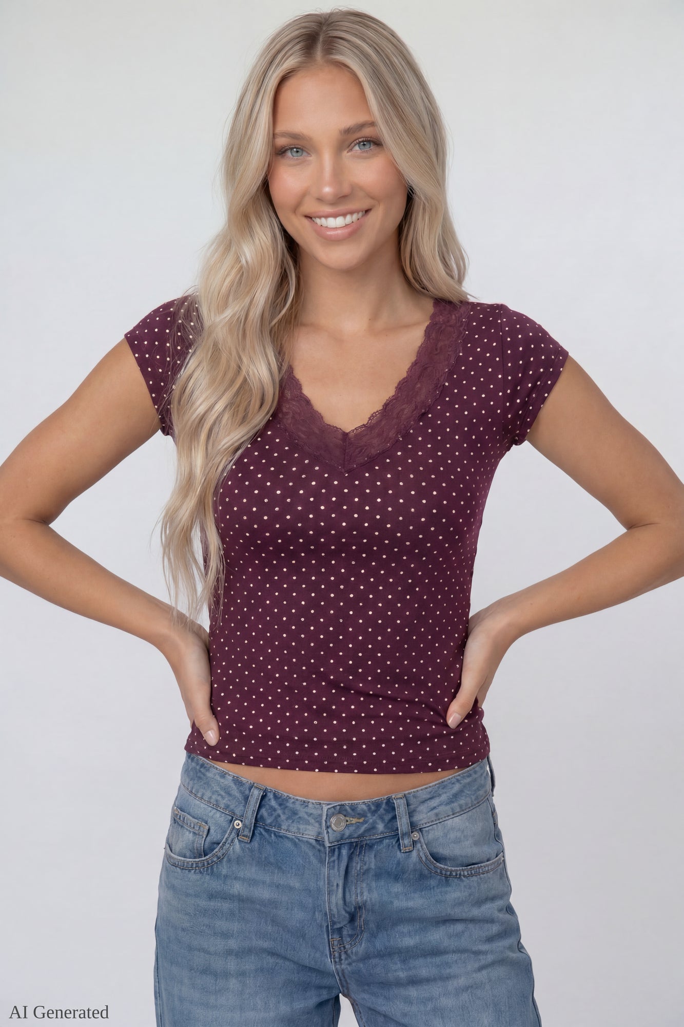 V-Neck Lace Trim T-Shirt