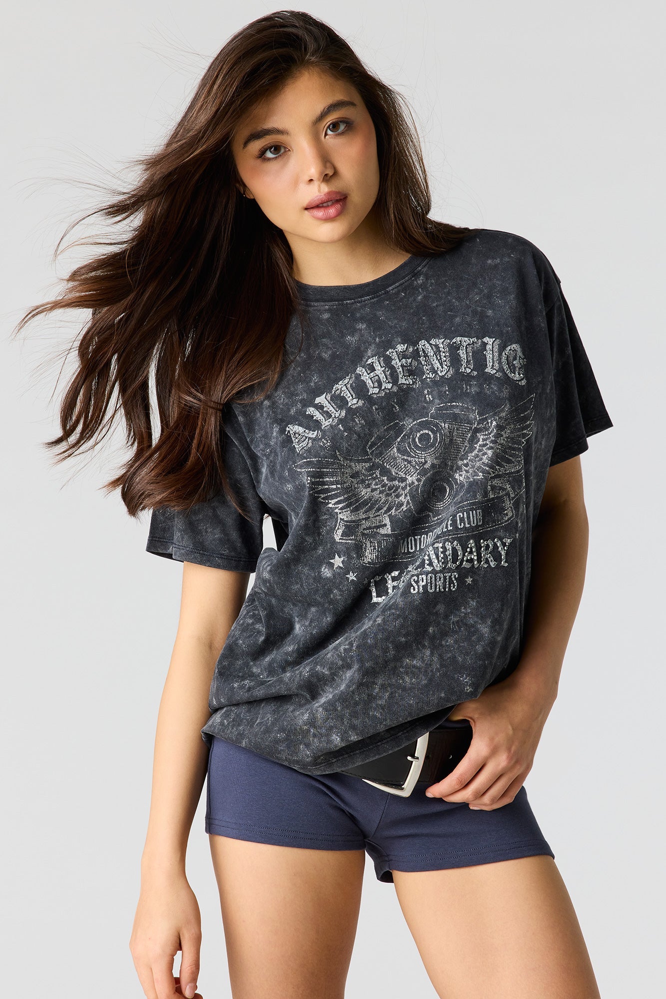 Rhinestone Graphic Washed Boyfriend T-Shirt