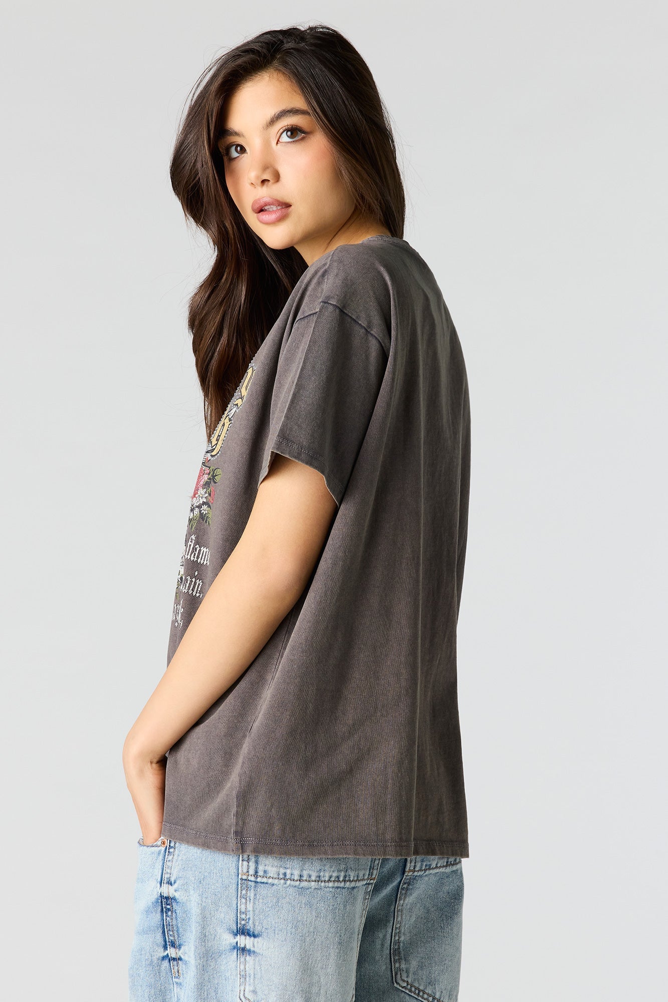 Rhinestone Graphic Washed Boyfriend T-Shirt