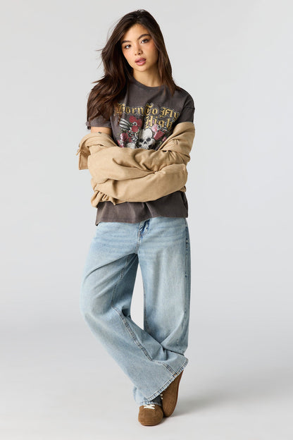 Rhinestone Graphic Washed Boyfriend T-Shirt
