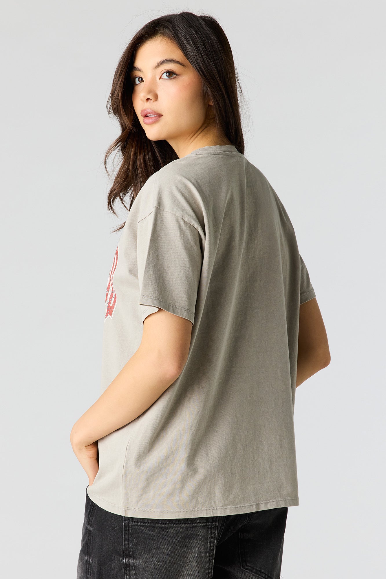 Rhinestone Graphic Washed Boyfriend T-Shirt