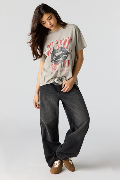 Rhinestone Graphic Washed Boyfriend T-Shirt