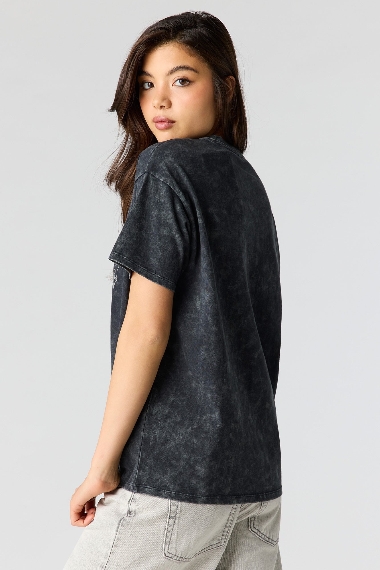Rhinestone Graphic Washed Boyfriend T-Shirt