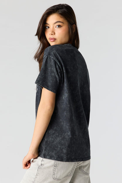 Rhinestone Graphic Washed Boyfriend T-Shirt