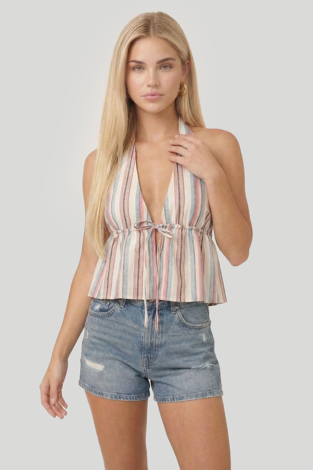 Linen-Blend Flyaway Halter Top
